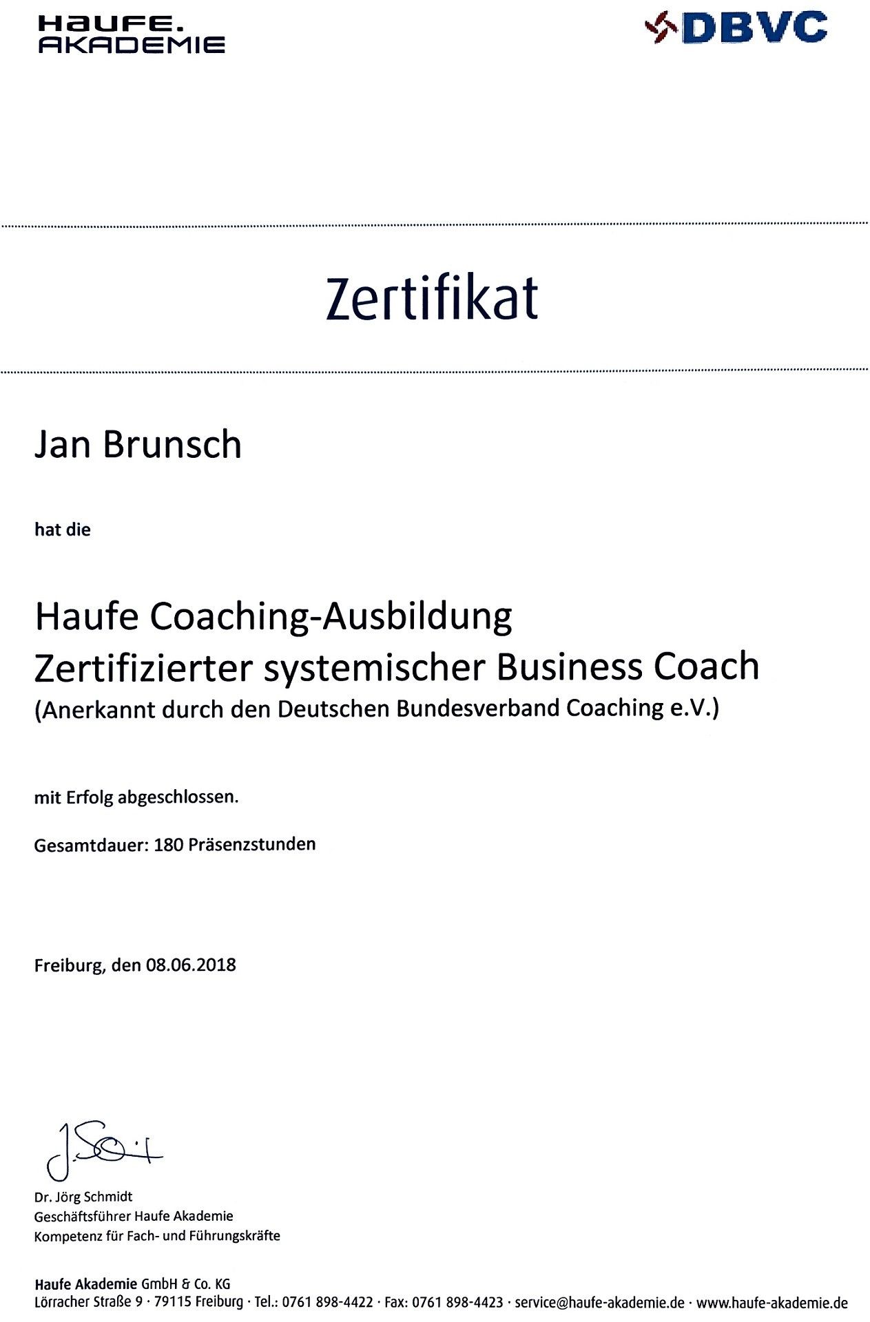 Zertifikat Haufe Coaching-Ausbildung Zertifizierter systemischer Business Coach Zertifikat Haufe Coaching-Ausbildung
Zertifizierter systemischer Business Coach